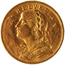 The 20 Franc Swiss Gold Coin with free insured delivery From