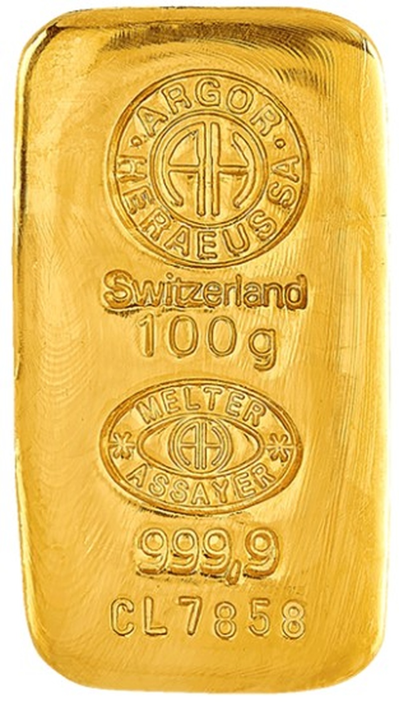 Argor Heraeus 100g Cast Gold Bar - From 8 403